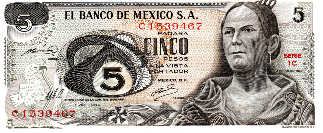 Mexico 5 Pesos 1969 UNC Banknote P-62a Series 1C Paper Money