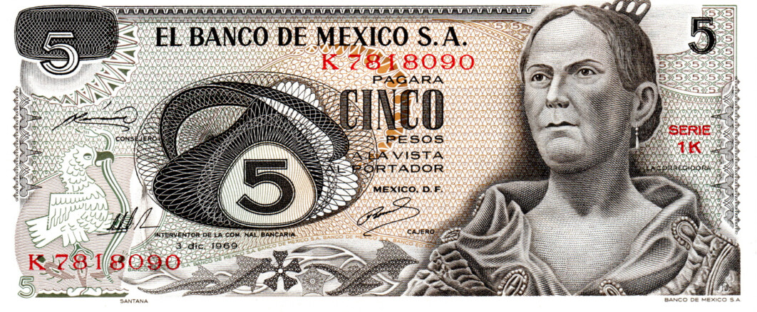 Mexico 5 Pesos 1969 aUNC Banknote P-62a Series 1K Paper Money