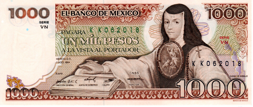 Mexico 1000 Pesos 1984 UNC Banknote P-80b Series VN Prefix KK Paper Money