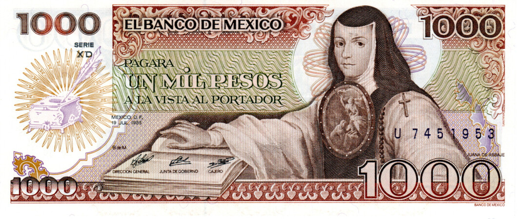 Mexico 1000 Pesos 1985 UNC Banknote P-85 Series XD Prefix U Paper Money