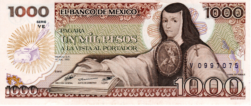 Mexico 1000 Pesos 1985 aUNC Banknote P-85 Series YE Prefix V Paper Money