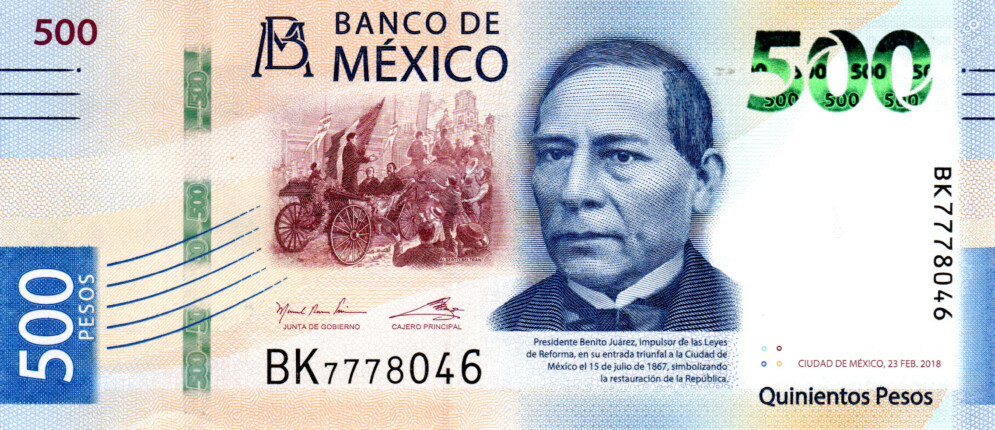 Mexico 500 Pesos 2018 UNC Banknote P-133 Prefix BK Paper Money