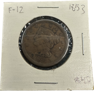 USA One Cent 1853 F-12 Liberty Head / Braided Hair Coin