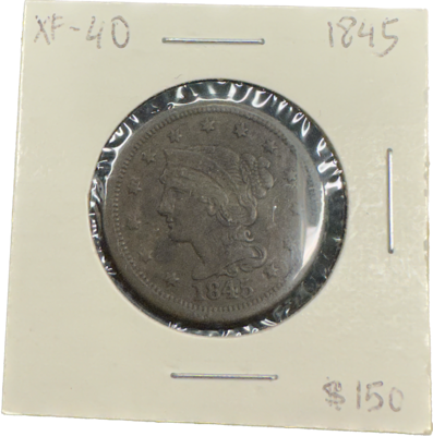 USA One Cent 1845 XF-40 Liberty Head / Braided Hair Coin