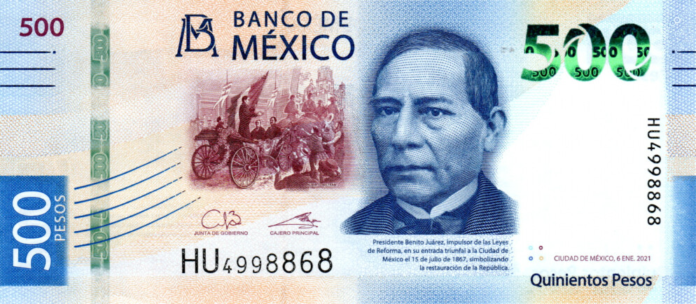 Mexico 500 Pesos 2021 UNC Banknote P-133 Prefix HU Paper Money