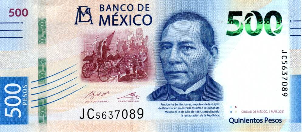 Mexico 500 Pesos 2021 UNC Banknote P-133 Prefix JC Paper Money