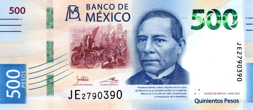 Mexico 500 Pesos 2021 UNC Banknote P-133 Prefix JE Paper Money