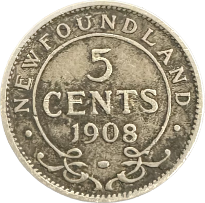 Canada Newfoundland 5 Cents 1908 F-12 Coin