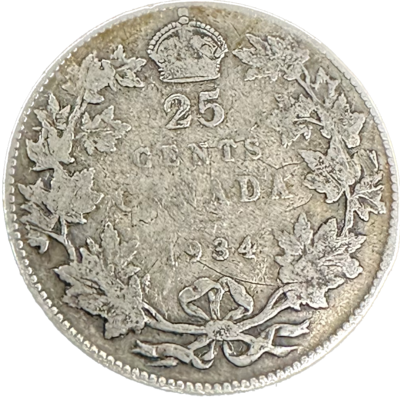 Canada 25 Cents 1934 VG-8 Coin