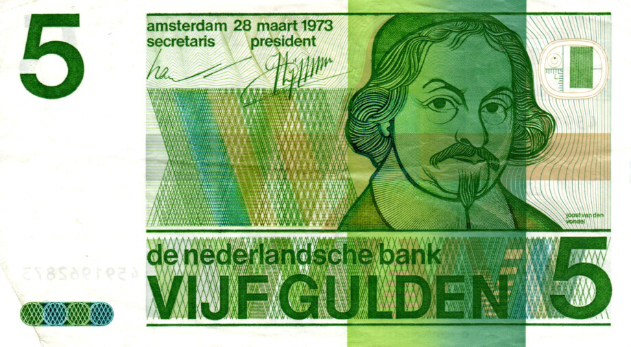 Netherlands 5 Gulden 1973 VF/XF Banknote P-95a Series 4591 Paper Money