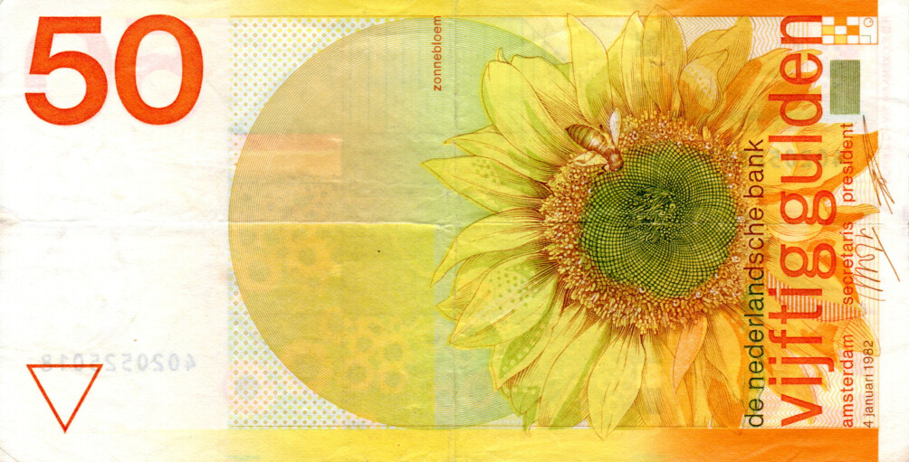 Netherlands 50 Gulden 1982 VF/XF Banknote P-96 Series 4020 Sunflower Paper Money