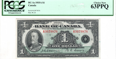 Bank of Canada $1 Dollar English PCGS 63PPQ BC-1a/P-38 KGV Banknotes