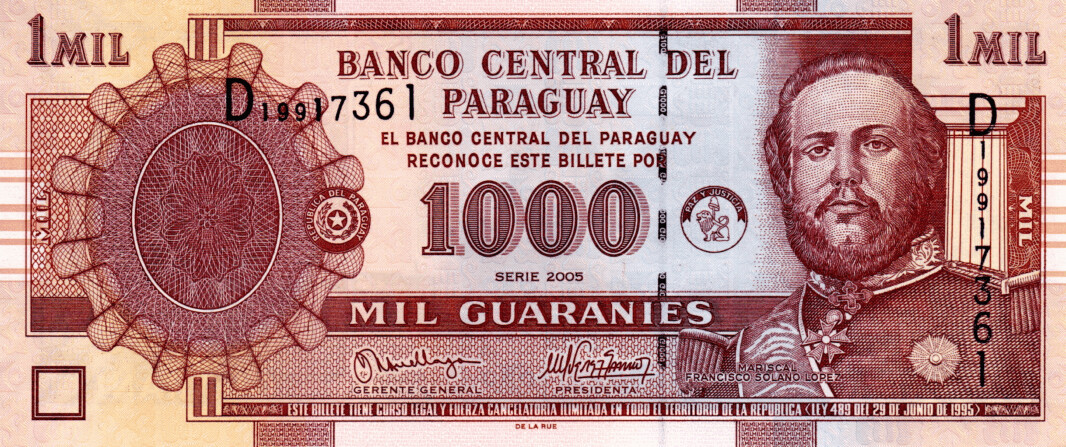 Paraguay 1000 Guaranies 2005 UNC Banknote P-222b Prefix D Yaluk-Santos Sig. Paper Money