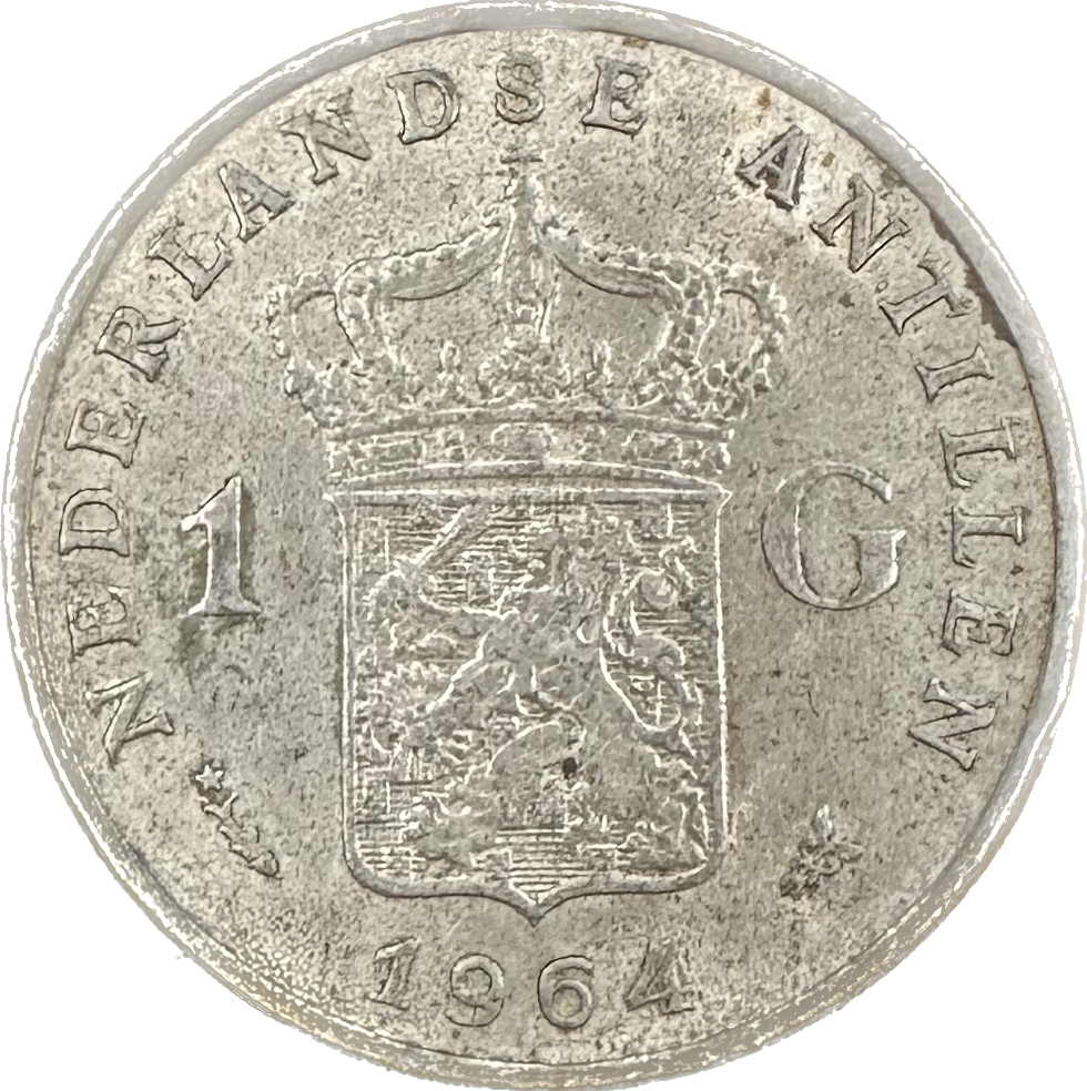 Netherlands Antilles 1 Gulden 1964 Juliana 10gr 72% 0.2315 oz ASW Coin