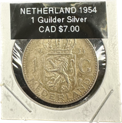 Netherlands 1 Guilder 1954 Silver Coin