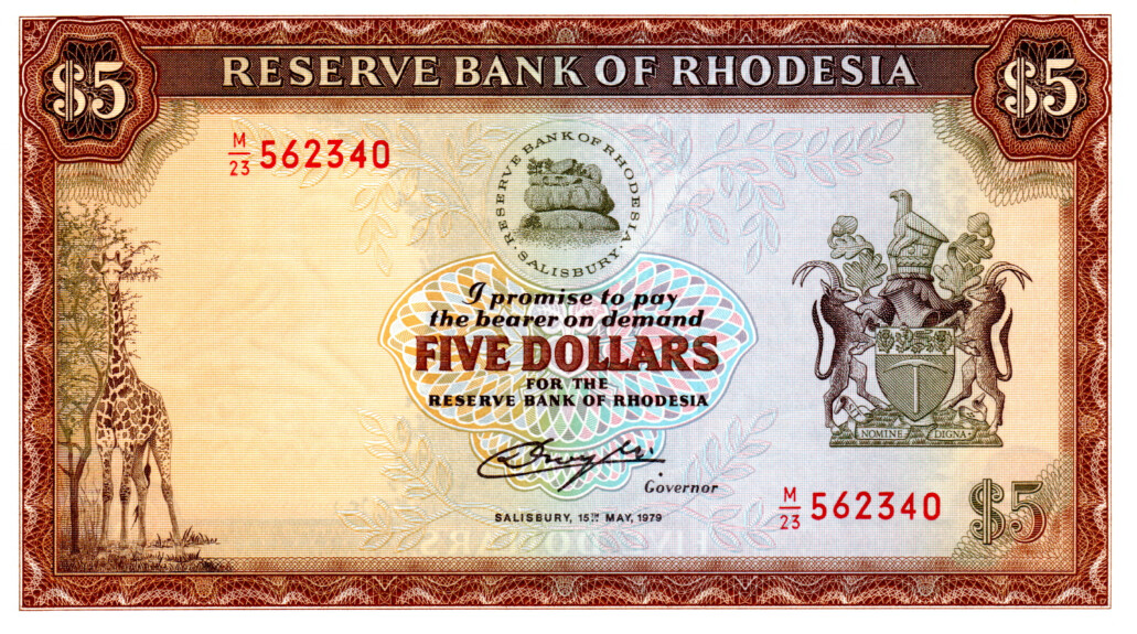 Rhodesia $5 Dollars 1979 UNC Banknote P-40a Prefix M/23 Paper money