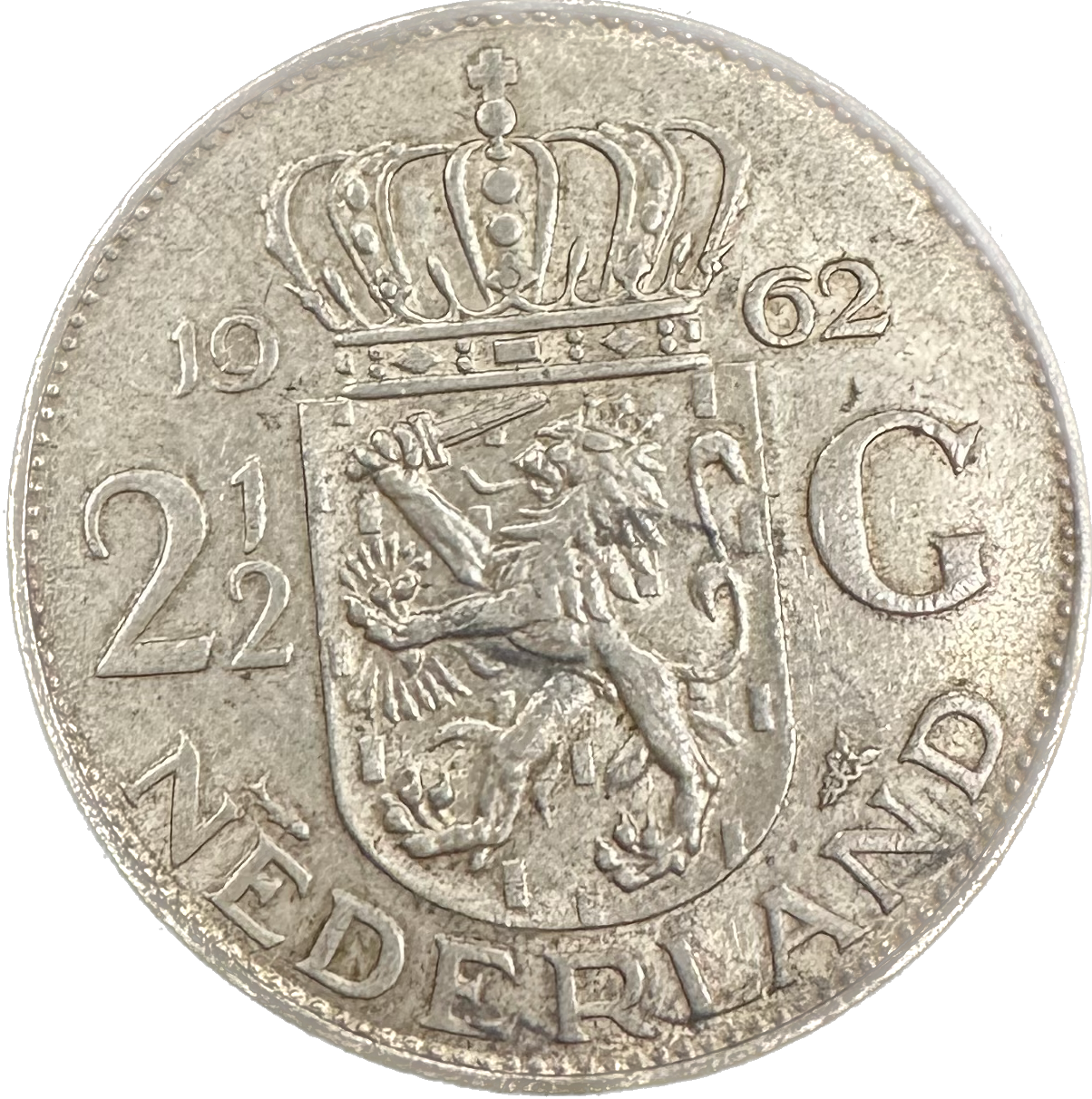 Netherlands 2 1/2 Guilder 1962 Silver Coin