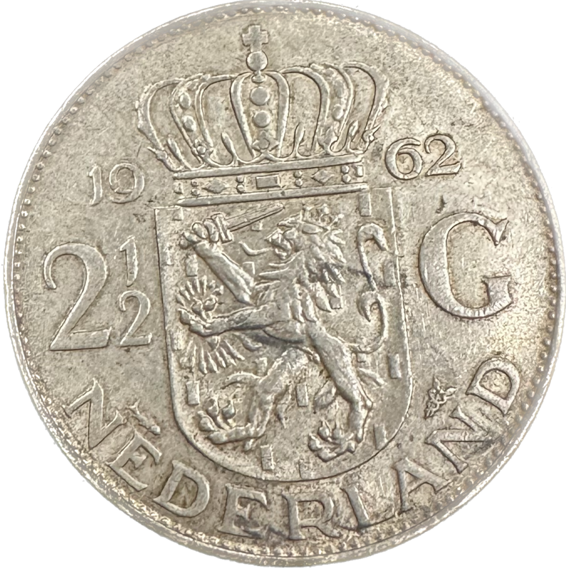 Netherlands 2 1/2 Guilder 1962 Silver Coin