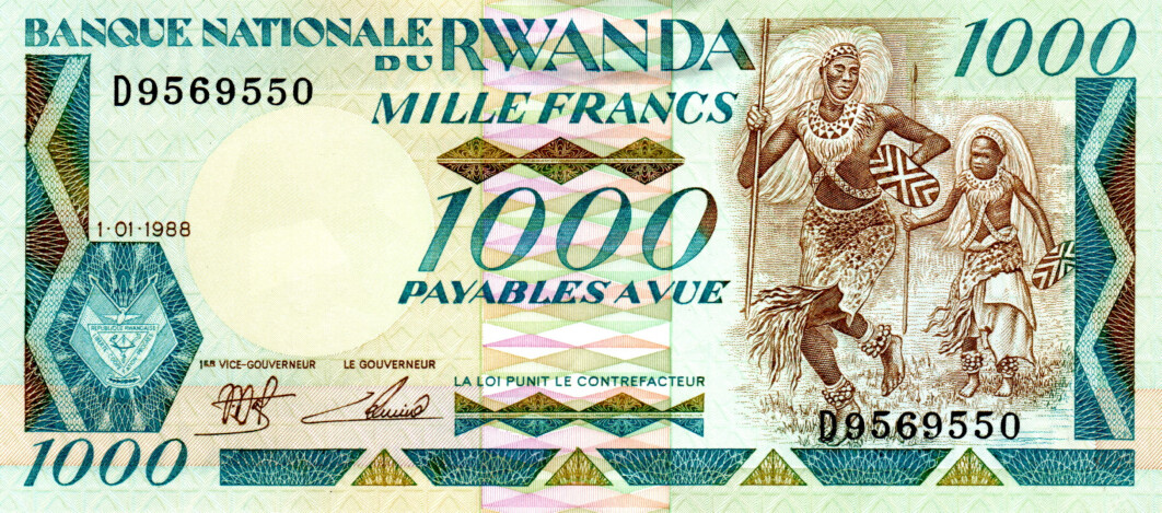 Rwanda 1000 Francs 1988 UNC Banknote P-21 Prefix D Habimana-Ruzidana Sig. Paper Money