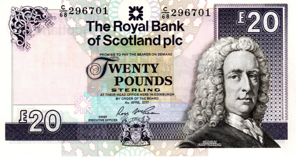 Scotland 20 Pounds 2017 UNC Banknote P-354f Prefix C/68 Royal Bank of Scotland Paper Money