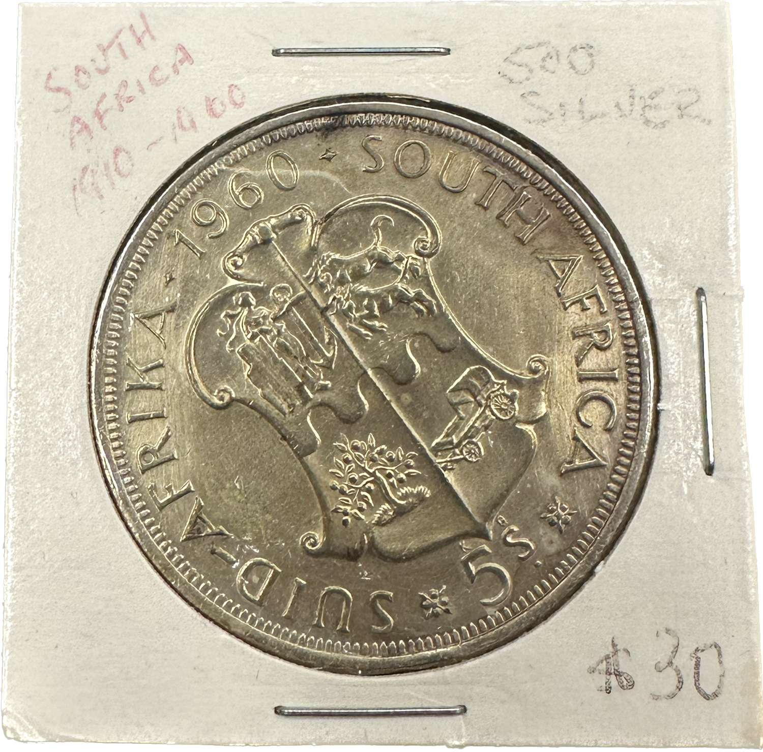 South Africa 5 Shillings 1910-1960 Silver Coin