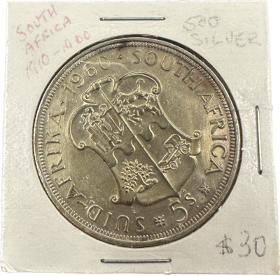 South Africa 5 Shillings 1910-1960 Silver Coin
