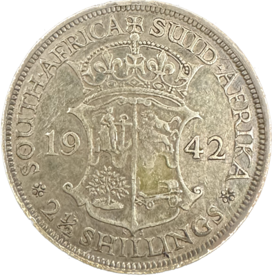 South Africa 2 1/2 Shillings 1942 KM-30 14.14gr 80% 0.3637oz ASW Silver Coin