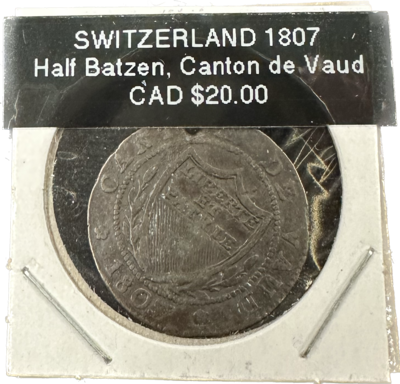 Switzerland Half Batzen 1807 Canton de Vaud Coin