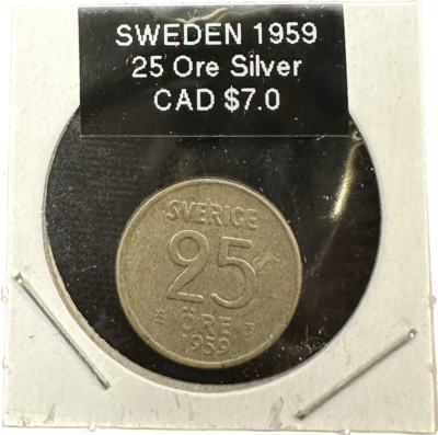 Sweden 25 Ore 1959 Silver Coin