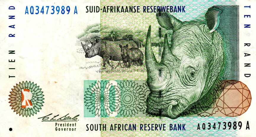 South Africa 10 Rand ND(1993) VF+ Banknote P-123a Prefix AQ Stals Sig. Paper Money