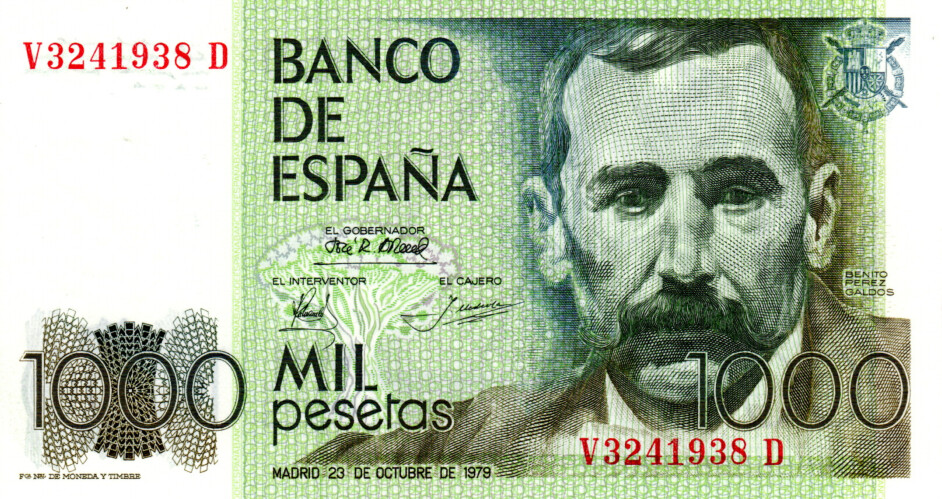 Spain 1000 Pesetas 1979 UNC with counting fold Banknotes P-158 Prefix V Paper Money