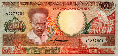 Suriname 500 Gulden 1988 UNC Banknotes P-135b Prefix AC Paper Money