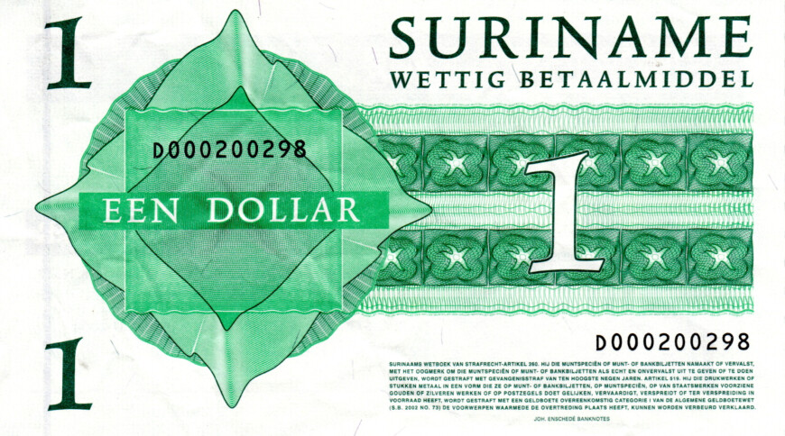 Suriname 1 Dollar 2004 VF+ Banknotes P-155 Prefix D Paper Money