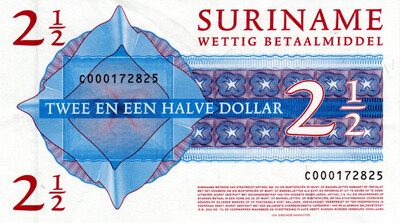 Suriname 2 1/2 Dollars 2004 VF+ Banknotes P-156 Prefix C Paper Money