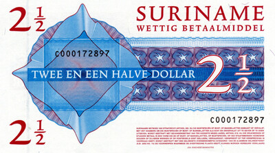 Suriname 2 1/2 Dollars 2004 aUNC Banknotes P-156 Prefix C Paper Money