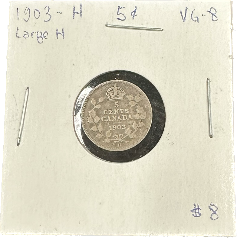 Canada 5 Cents 1903-H VG-8 Large H Coin