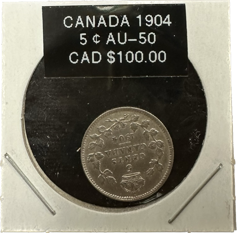 Canada 5 Cents 1904 AU-50 Coin