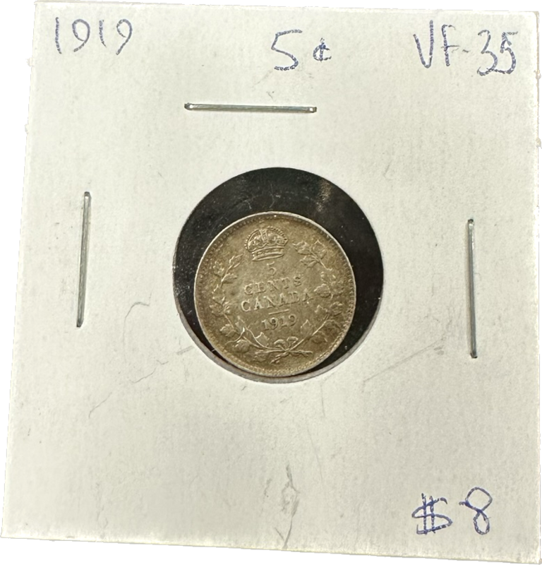 Canada 5 Cents 1919 VF-35 Coin