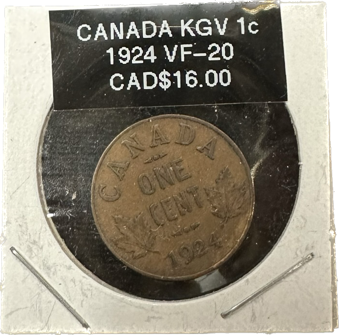 Canada 1 Cent 1924 VF-20 KGV Coin