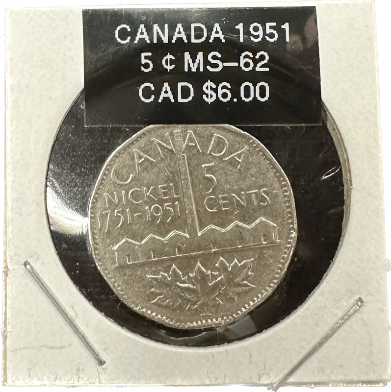 Canada 5 Cents 1951 MS-62 Coin