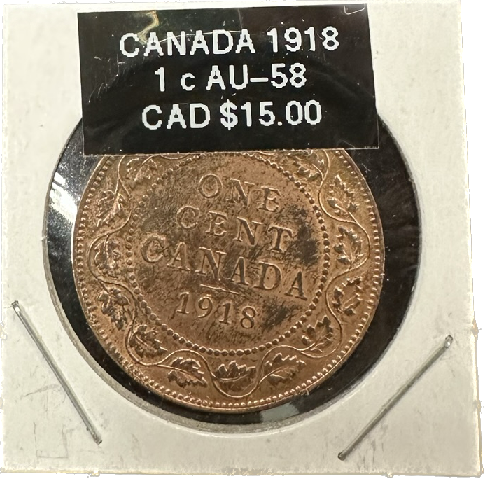 Canada 1 Cent 1918 AU-58 Coin