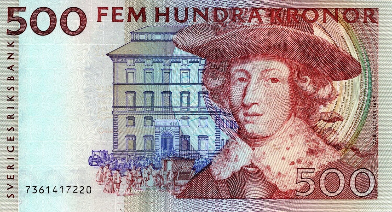 Sweden 500 Kronor 1997 XF w/ Pinhole Banknote P-59 Prefix 7361 Feldt/Backstrom Sig. Paper Money