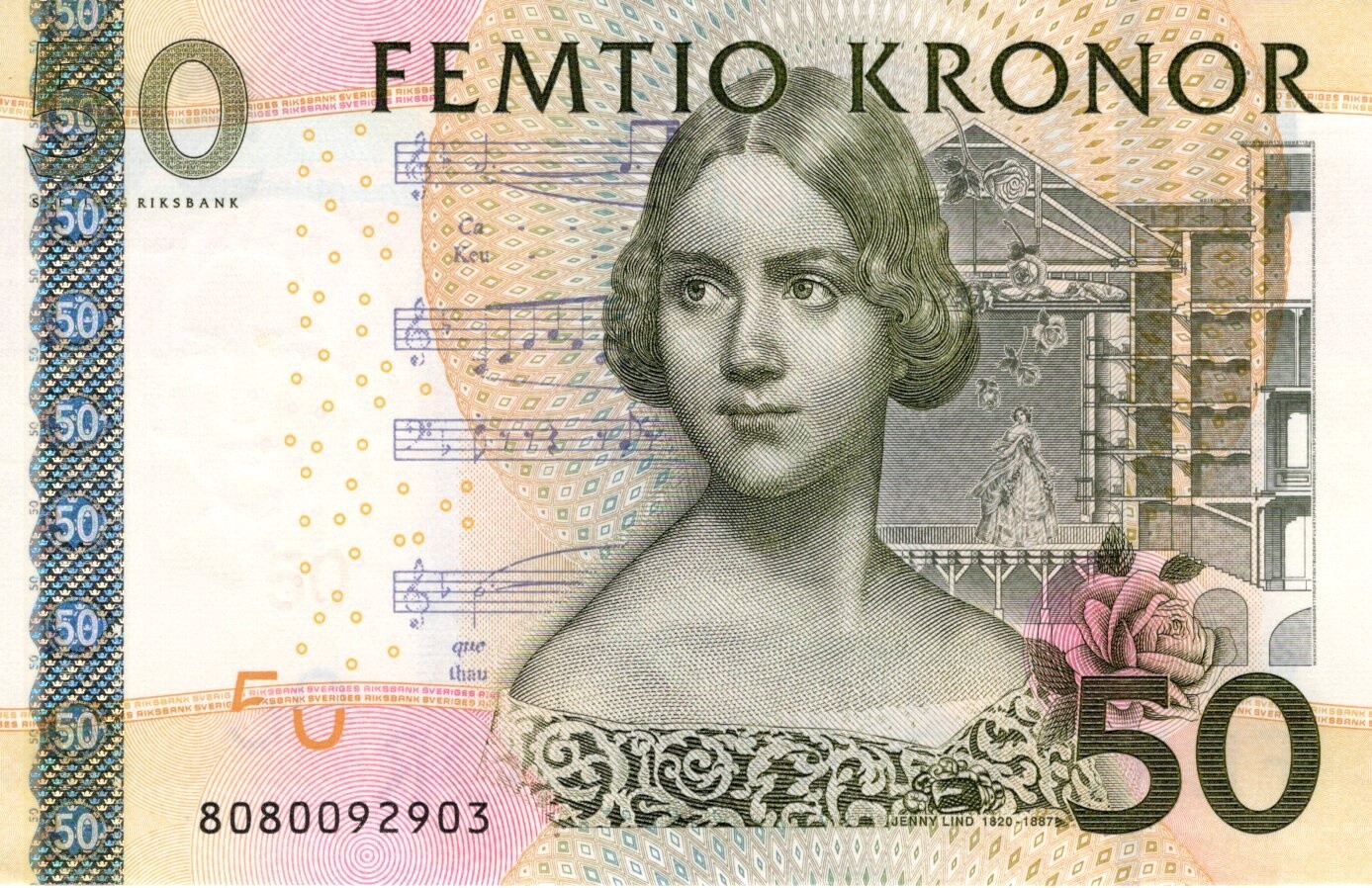 Sweden 50 Kronor 2008 aUNC Banknote P-64b Prefix 8080 Gernandt/Ingves Sig. Paper Money