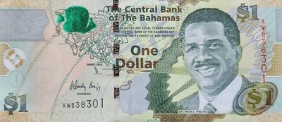 BAHAMAS CRISP Series $1 Dollar UNC Banknote (2015) P-71A Prefix AW Paper Money