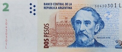 ARGENTINA 2 Pesos UNC Banknote ND (2002) P-352 Series L Paper Money