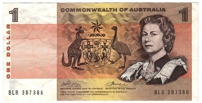 AUSTRALIA $1 Dollar VF+ Banknote (1972) P-37d Phillips-Wheeler Sign Prefix BLB