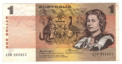 AUSTRALIA $1 Dollar VF Banknote (1976) P-42b1 Knight-Wheeler Sign Prefix CCH