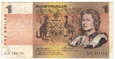 AUSTRALIA $1 Dollar F/VF Banknote (1976) P-42b1 Knight-Wheeler Sign Prefix CLE