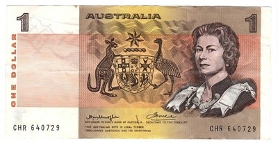 AUSTRALIA $1 Dollar VF/XF Banknote (1976) P-42b1 Knight-Wheeler Sign Prefix CHR