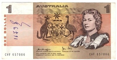 AUSTRALIA $1 Dollar VF+ Banknote (1979) P-42c Knight-Stone Sign Prefix CVF
